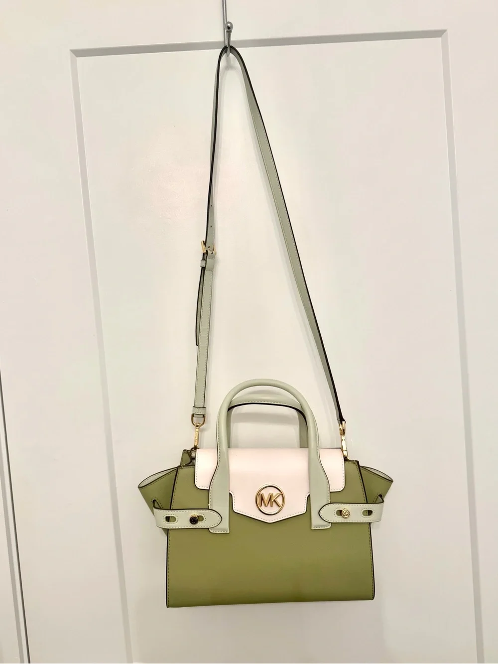 Michael Kors Carmen Medium Green and Cream Satchel